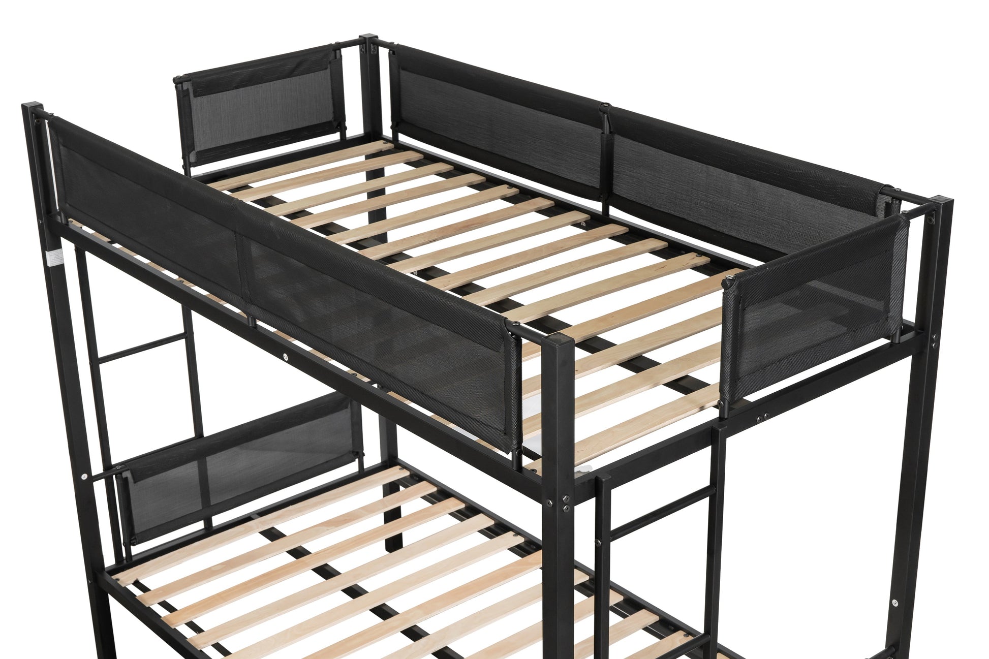 Metal double bed with casters/sturdy frame/no noise/comfortable guardrail/2 side ladders/no need for spring box - Korvel