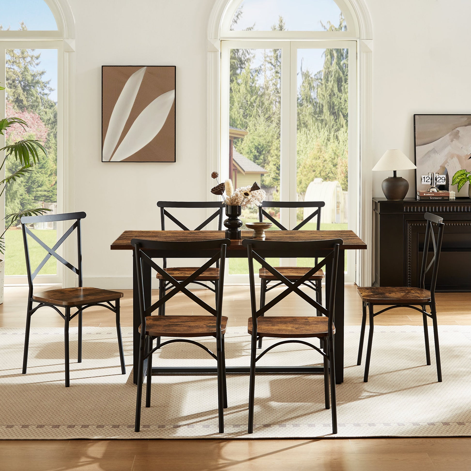 7 Pieces Dining Set 7-Piece Kitchen Table Set Perfect for Kitchen Breakfast Nook Living Room Occasions - Korvel