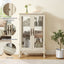 Dual door Curio cabinet with tempered glass door mirror back panel and adjustable shelf display cabinet with light bulbs, white - Korvel