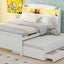 Full Size Platform Bed with Storage LED Headboard  Twin Size Trundle and 3 Drawers White - Korvel
