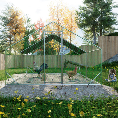 Large metal chicken cage, galvanized iron ribbon waterproof and UV resistant cover (10 'long x 13' wide x 6.56 'high) - Korvel