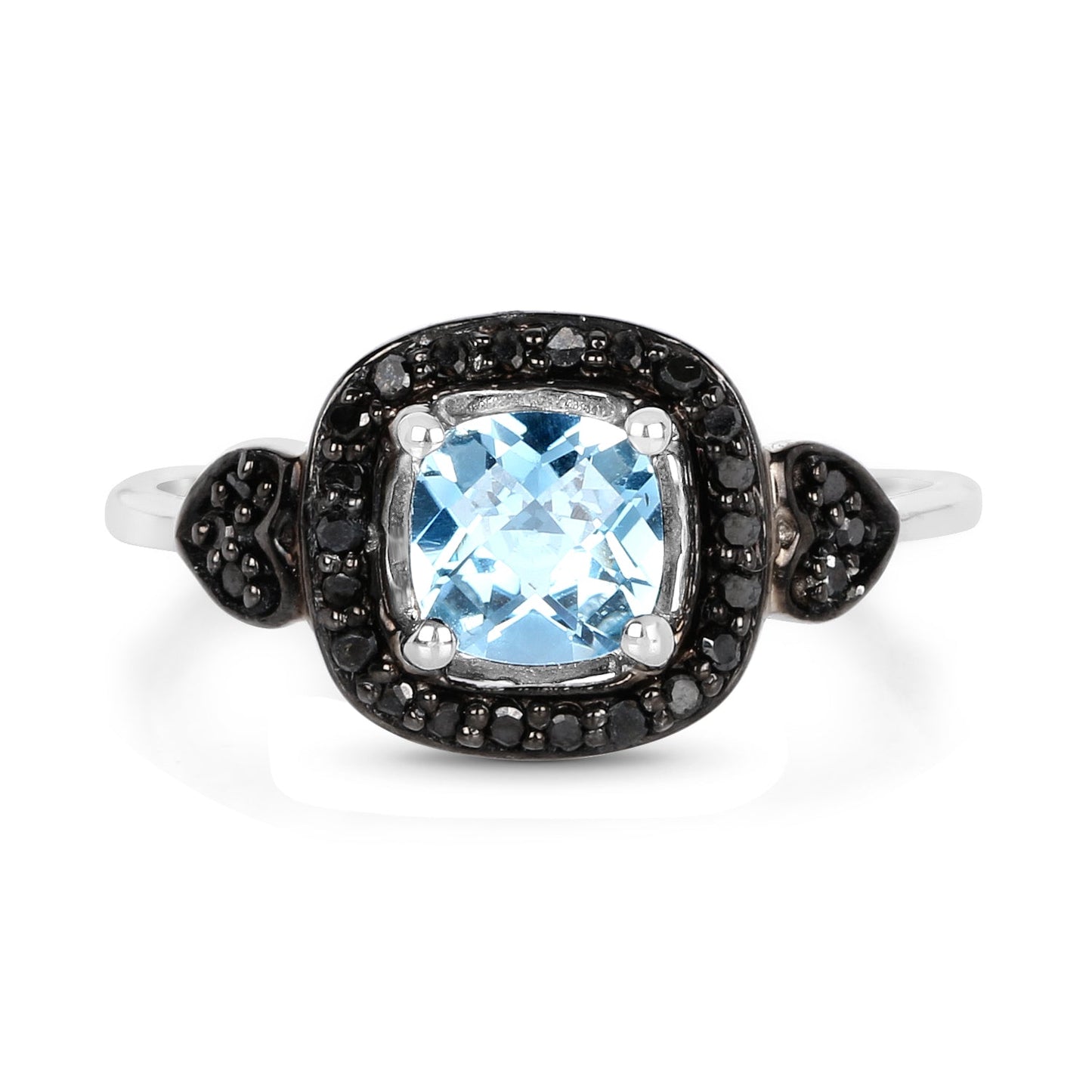1.19 Carat Swiss Blue Topaz & Black Diamond Sterling Silver Ring