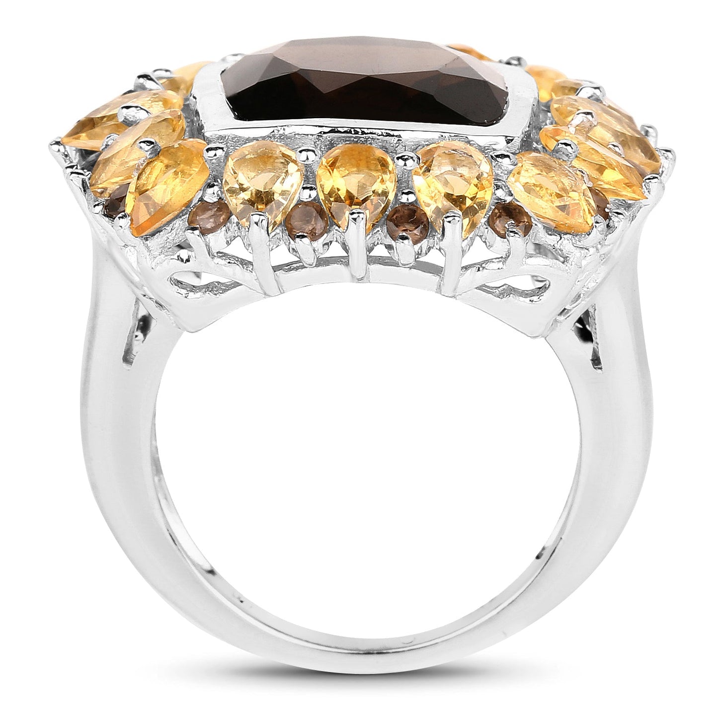 Anillo de cóctel de plata esterlina con cuarzo ahumado y citrino de 9.16 quilates