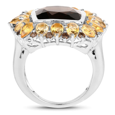 9.16 Carat Smoky Quartz & Citrine Sterling Silver Cocktail Ring