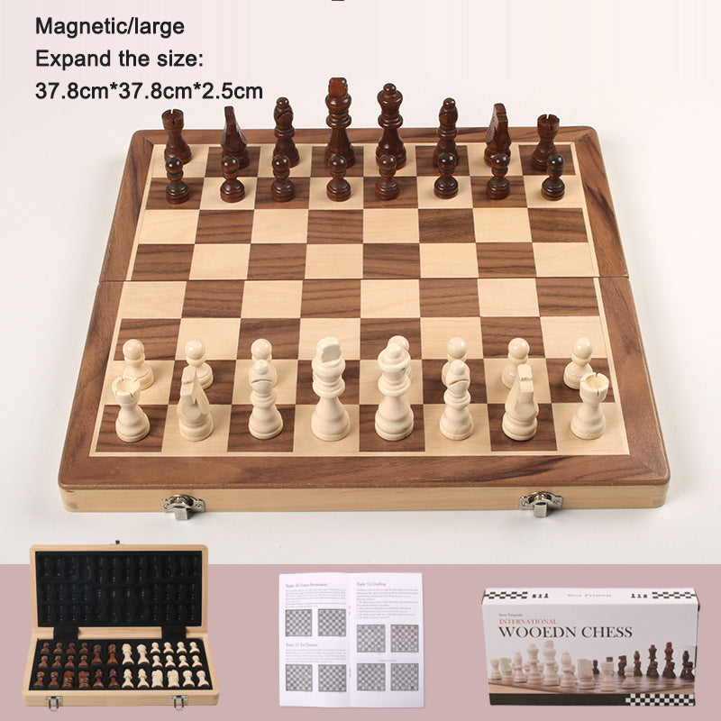 Magnetic Chess Folding Solid Wood Double Queen Set Chessboard Adult Board Game Children's Puzzle Toy - Korvel