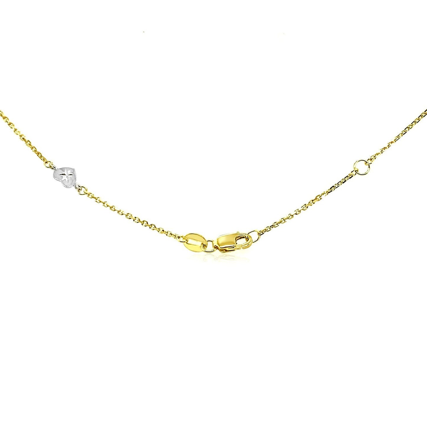 Tobillera de Oro de Dos Tonos de 14k con Estaciones en Forma de Corazón