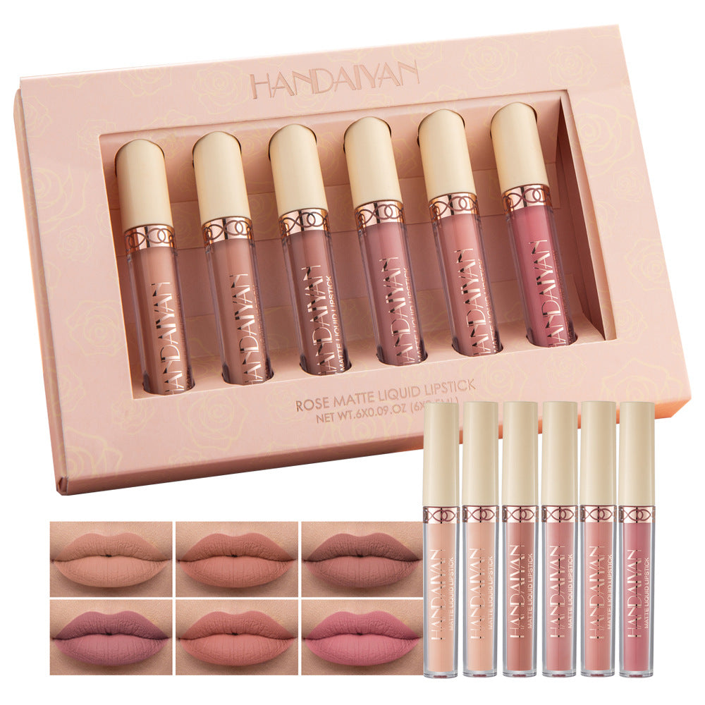 HANDAIYAN 6 Matte Rose Lip Gloss Set - Premium Gift Box