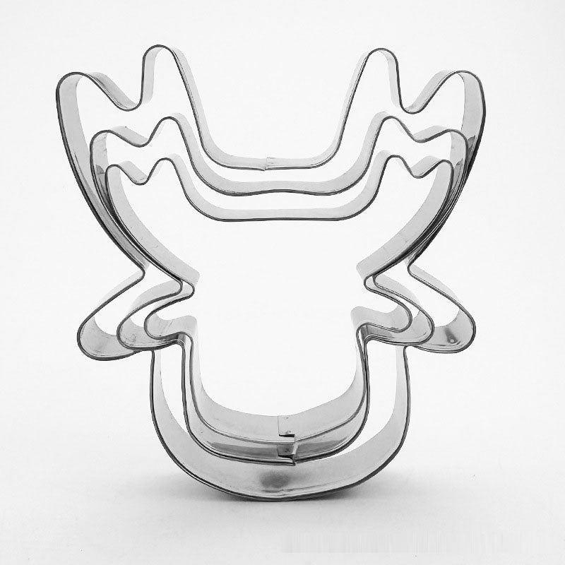 Christmas baked goods reindeer 3-piece set stainless steel biscuit mold Christmas reindeer cookie cutter set - Korvel