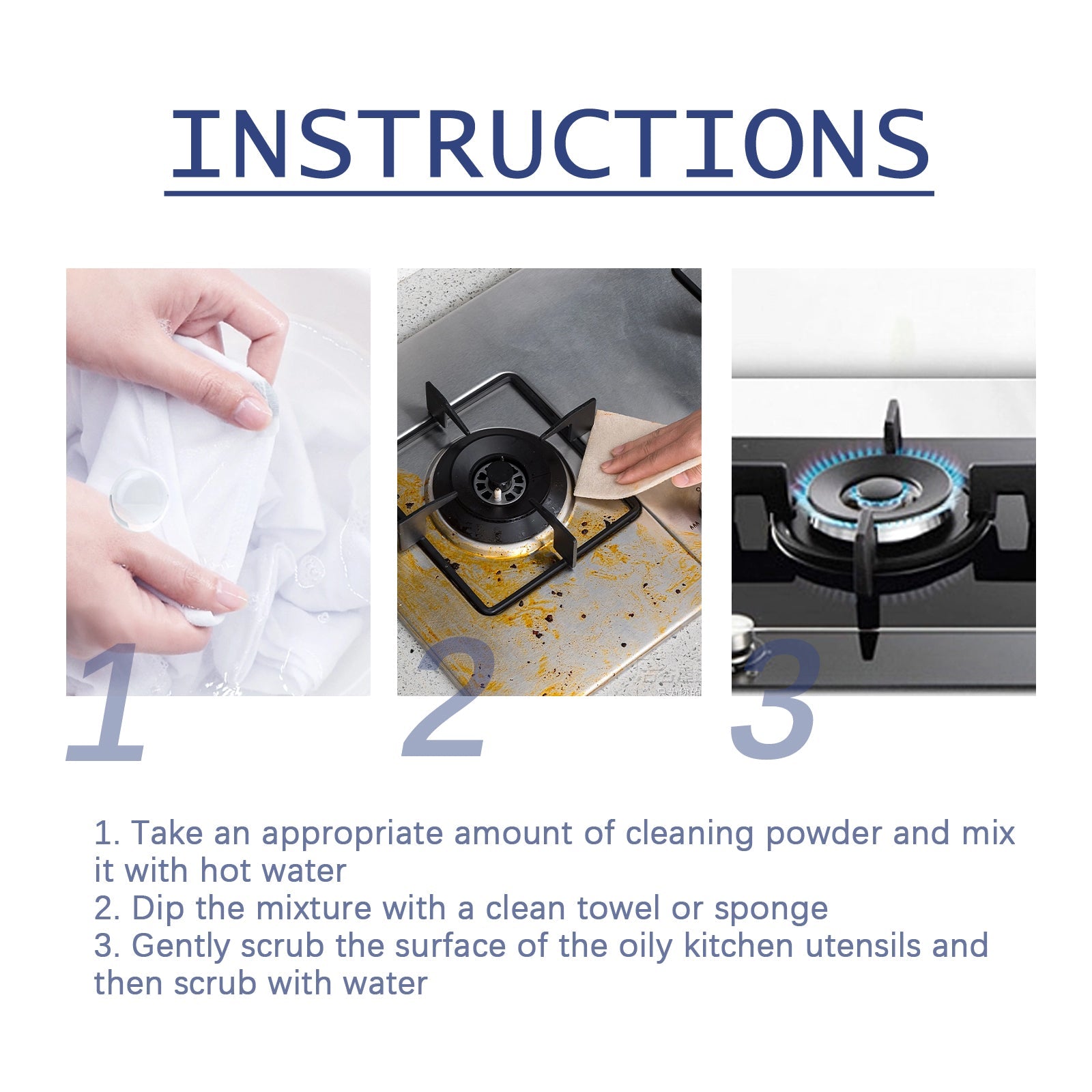 Oil Cleaning Powder, Kitchen Range Hood Stove Oil Rust Dirt Cleaning Powder - Korvel