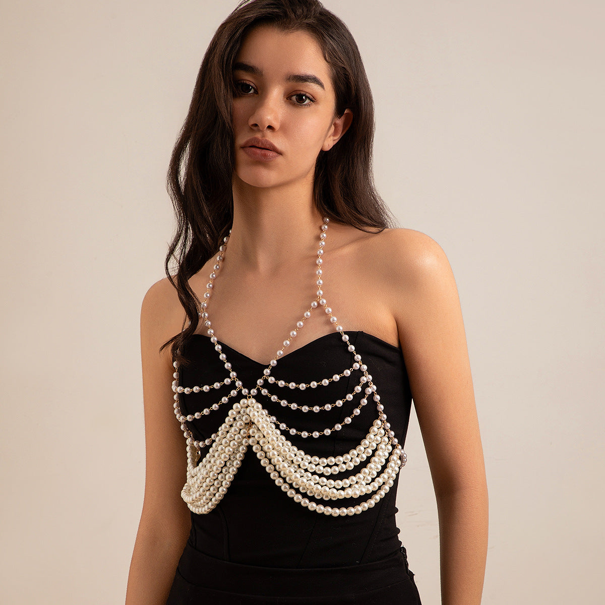 Sexy vacation style pearl bra, clothing chain, bikini chain body - Korvel