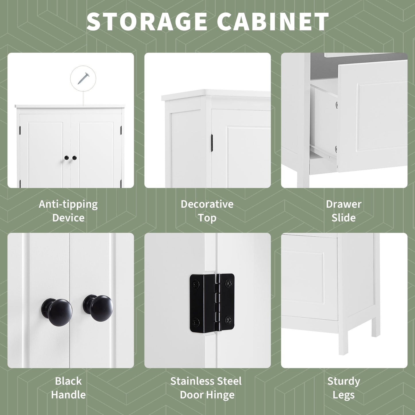 Bathroom Storage Cabinet, Cabinet with Two Doors and Drawers, Adjustable Shelf, MDF Board, White - Korvel