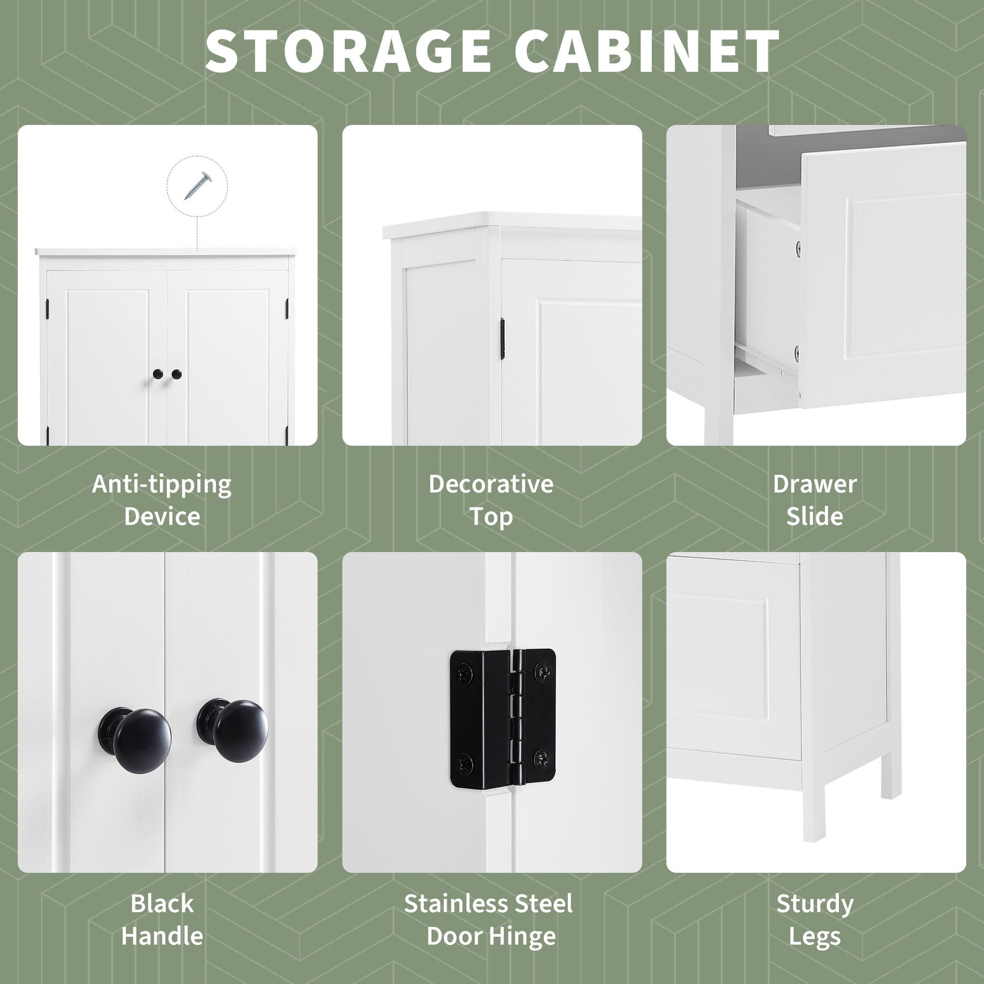 Bathroom Storage Cabinet, Cabinet with Two Doors and Drawers, Adjustable Shelf, MDF Board, White - Korvel