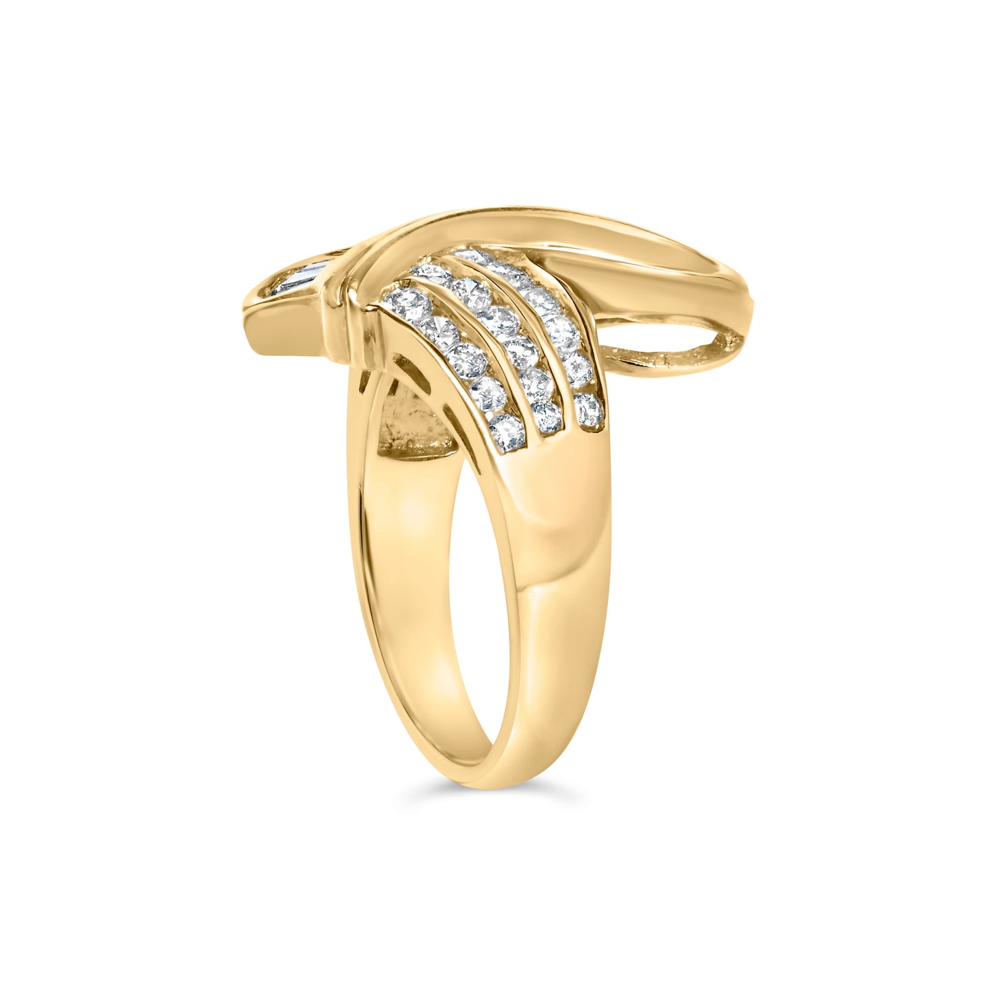 Anillo de cóctel con diamantes en canal de oro amarillo de 14K - Talla 7