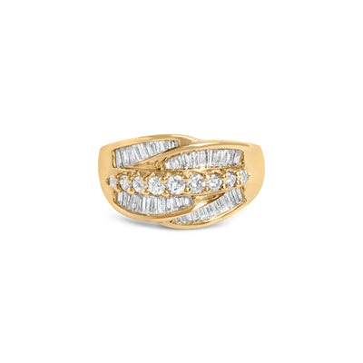 14K Yellow Gold 1.00 Cttw Diamond Cocktail Cluster Ring - Size 7