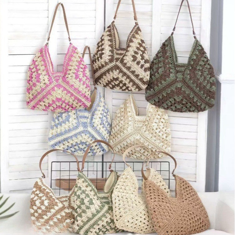 Hollow out straw woven bag woven belt armpit bag - Korvel