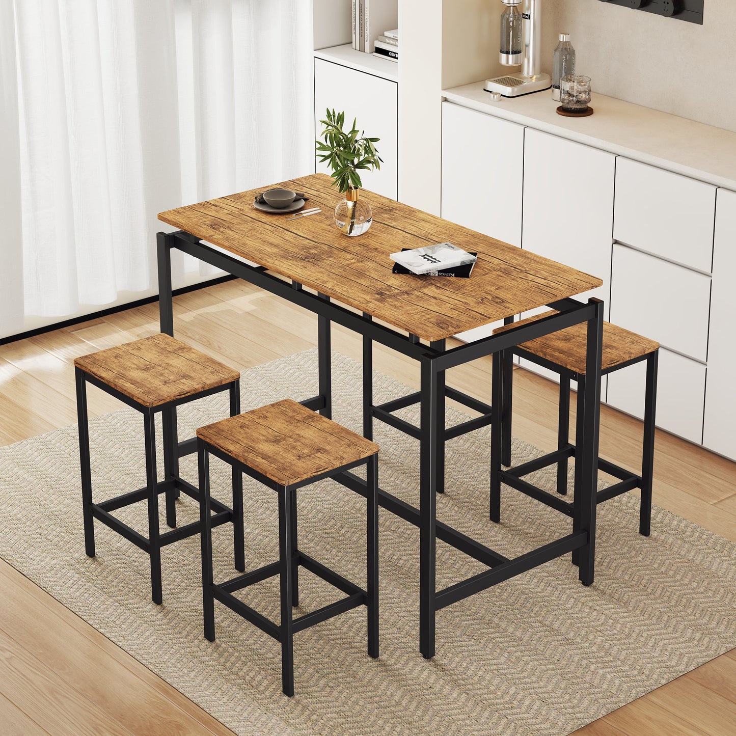 TREXM 5-piece compact bar table with table and stool - modern industrial design brown - Korvel