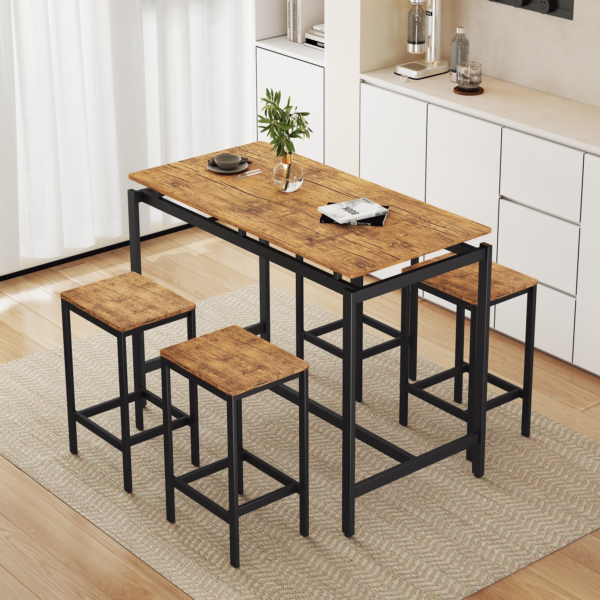 TREXM 5-piece compact bar table with table and stool - modern industrial design brown - Korvel