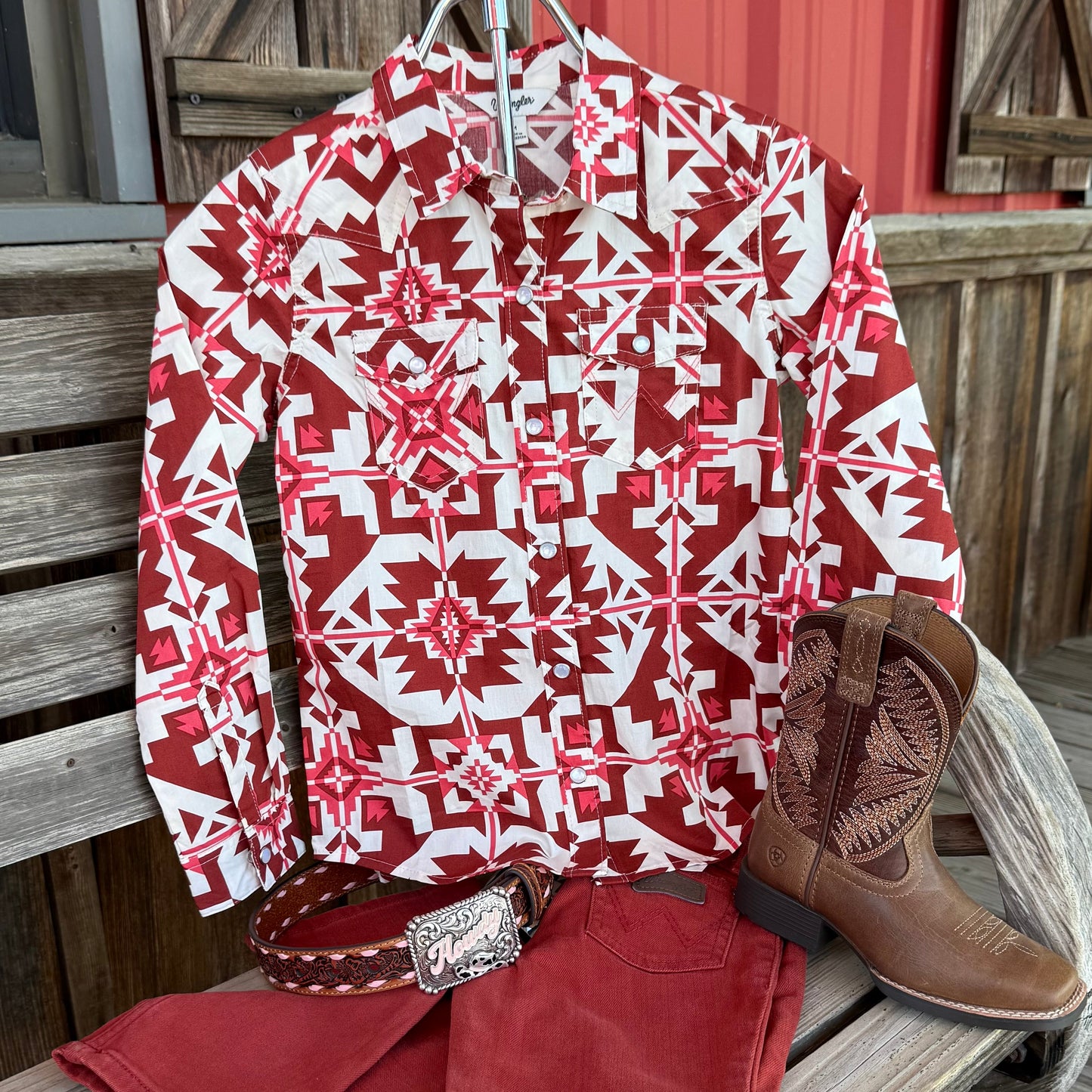 Pink Aztec Wrangler Shirt for Girls - Korvel