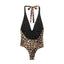 Leopard print halter neck one-piece swimsuit for women - Korvel