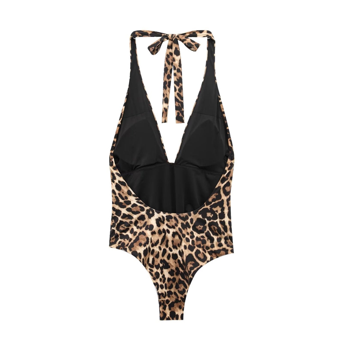 Leopard print halter neck one-piece swimsuit for women - Korvel