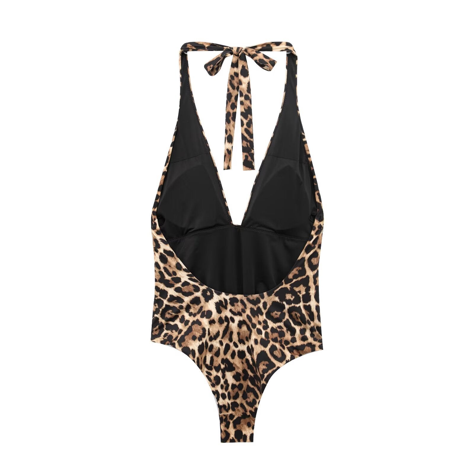 Leopard print halter neck one-piece swimsuit for women - Korvel