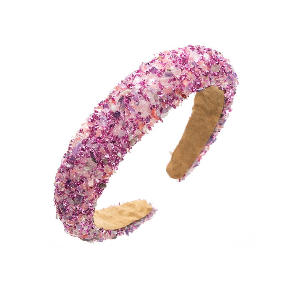 Exaggerated Baroque Colorful Crystal Candy Sponge Wide Edge Hair Hoop Headband - Korvel