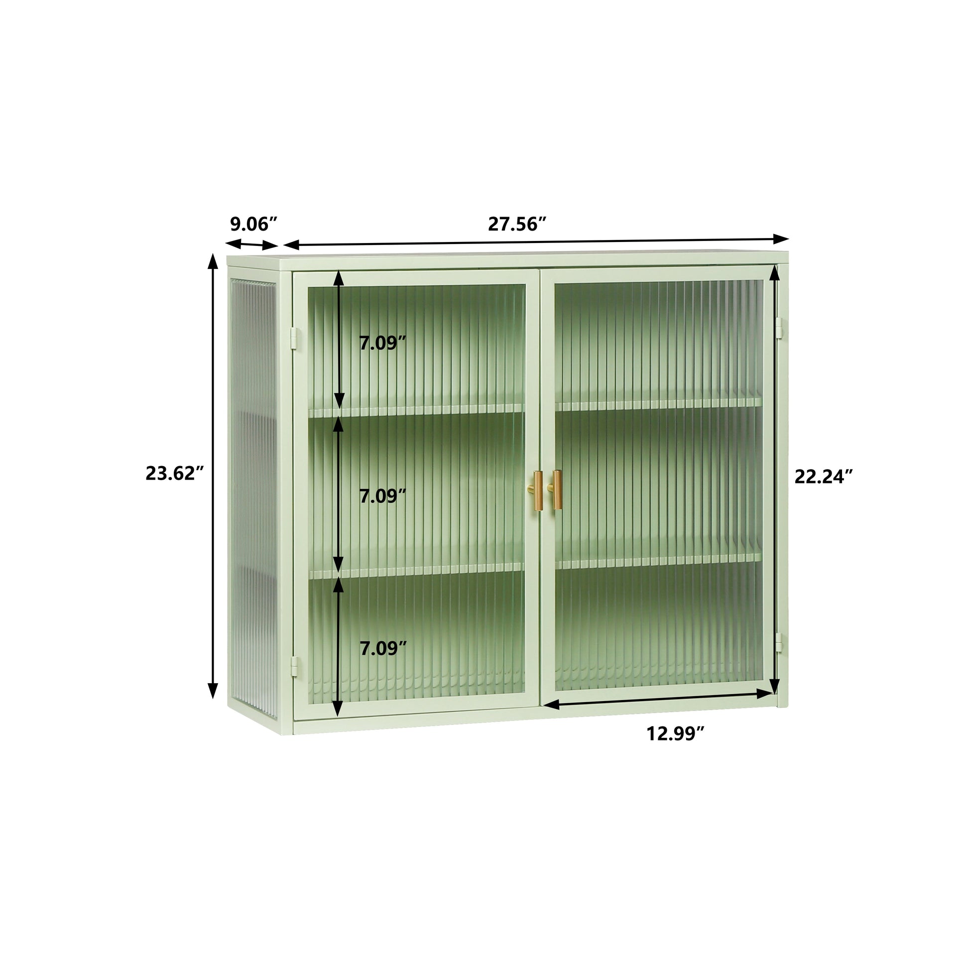 27.56"Glass Doors Modern Two-door Wall Cabinet with Featuring Three-tier Storage Mint Green - Korvel