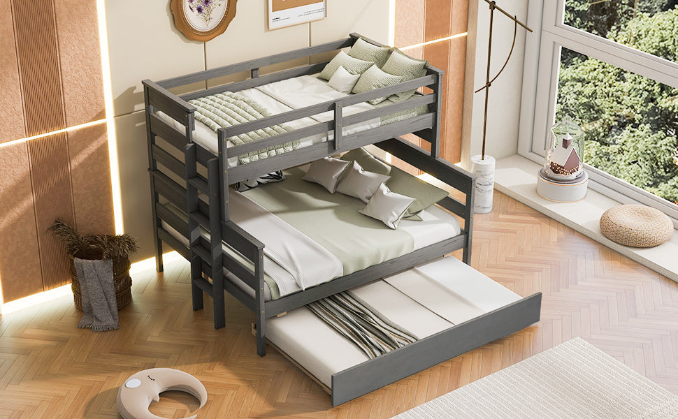 Wood Twin over Full Bunk Bed with Trundle - Gray