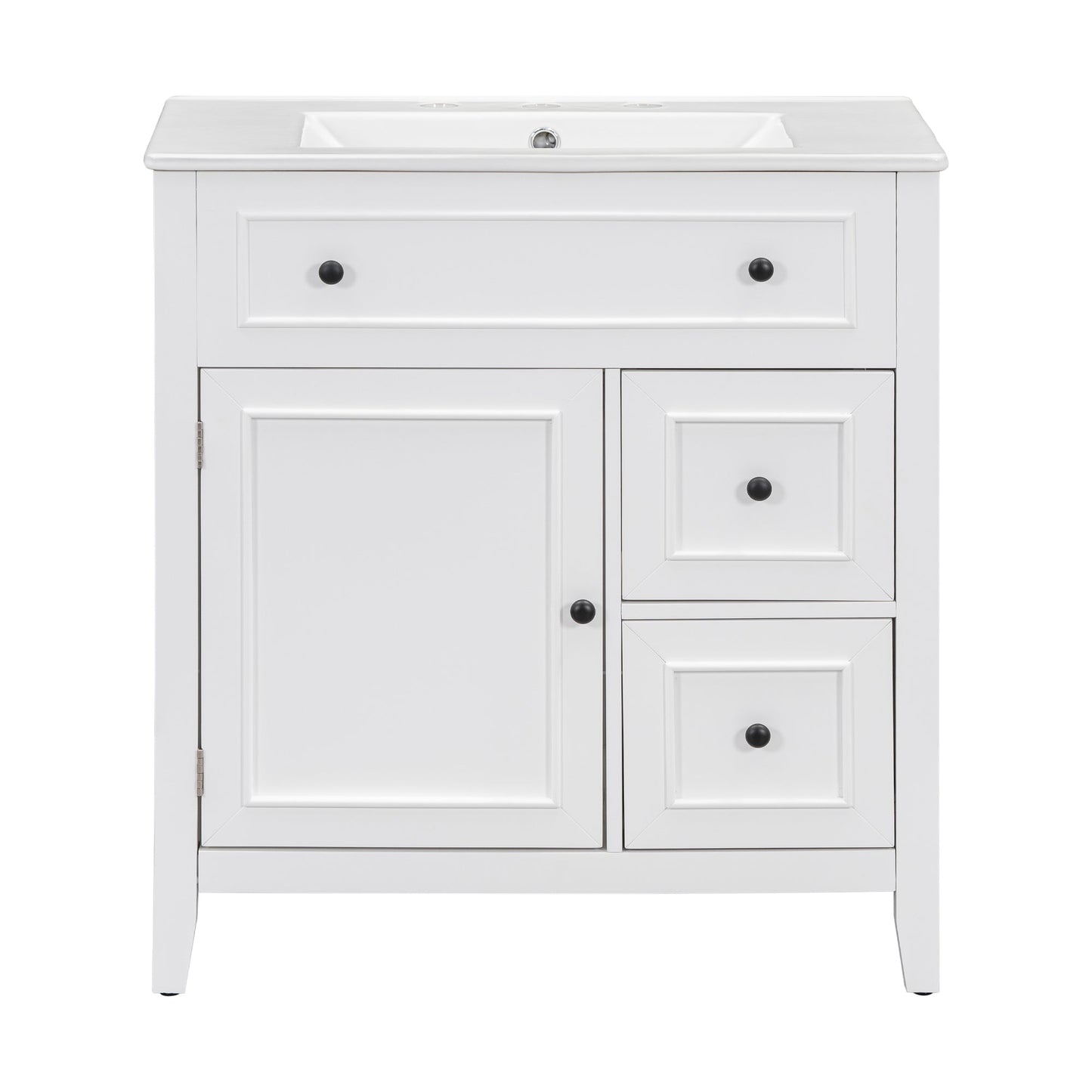 30" Bathroom Vanity with Sink Top, Bathroom Vanity Cabinet with Door and Two Drawers, Solid Wood Frame, One Package, White - Korvel