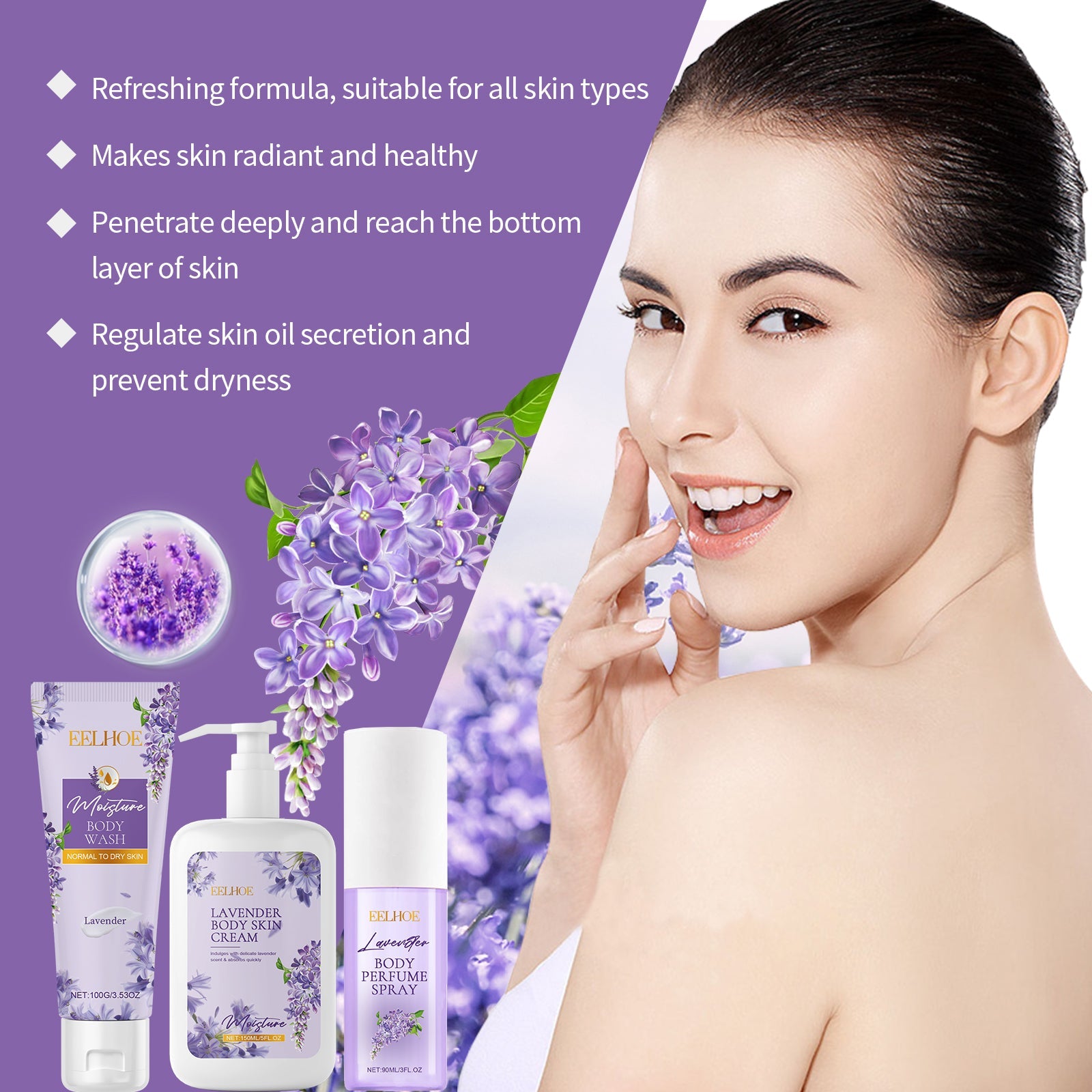 Lavender Body Soothing Fragrance Set Gentle Moisturizing Skin Hydrating Skin Care Set - Korvel