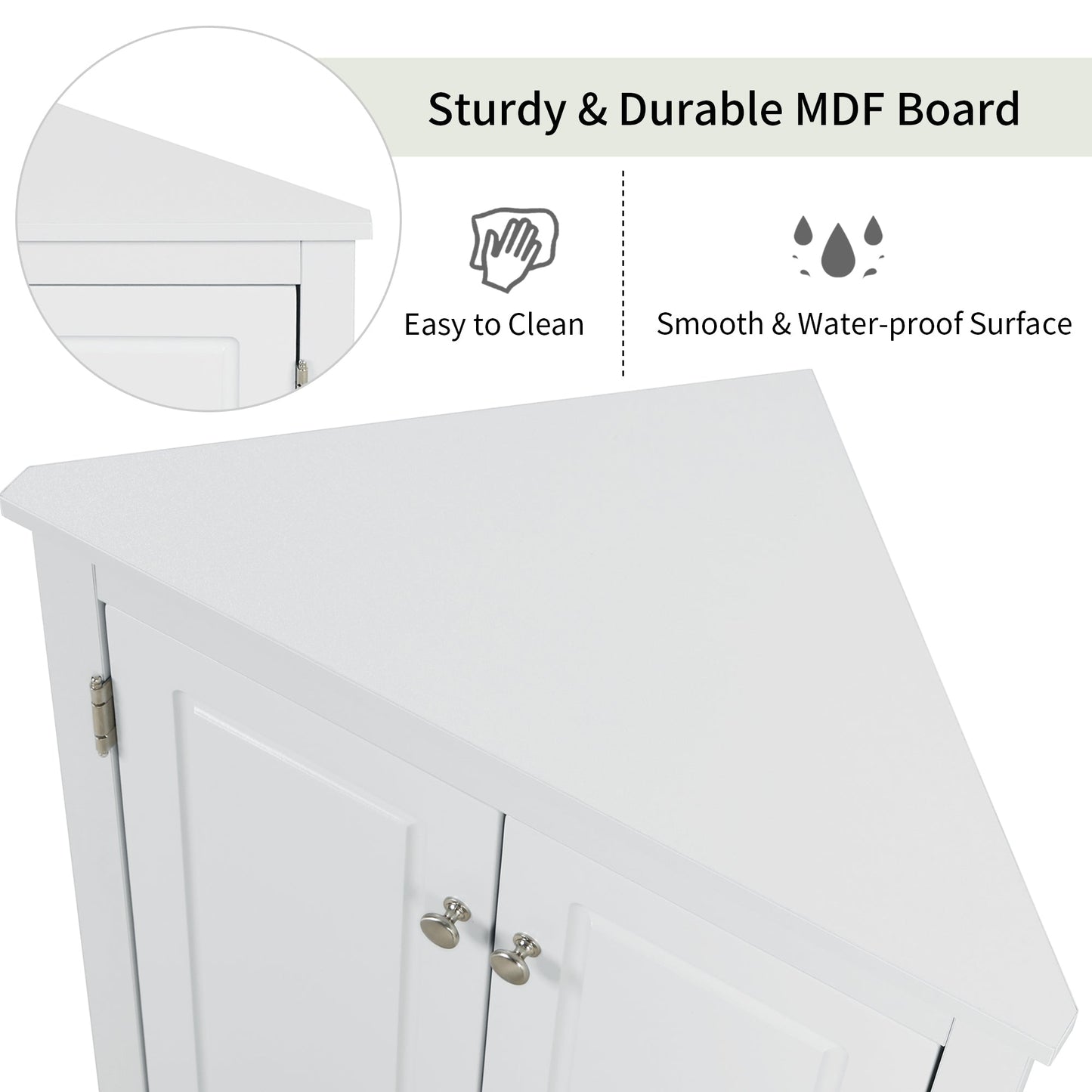 Elegante gabinete de almacenamiento triangular blanco con estantes ajustables