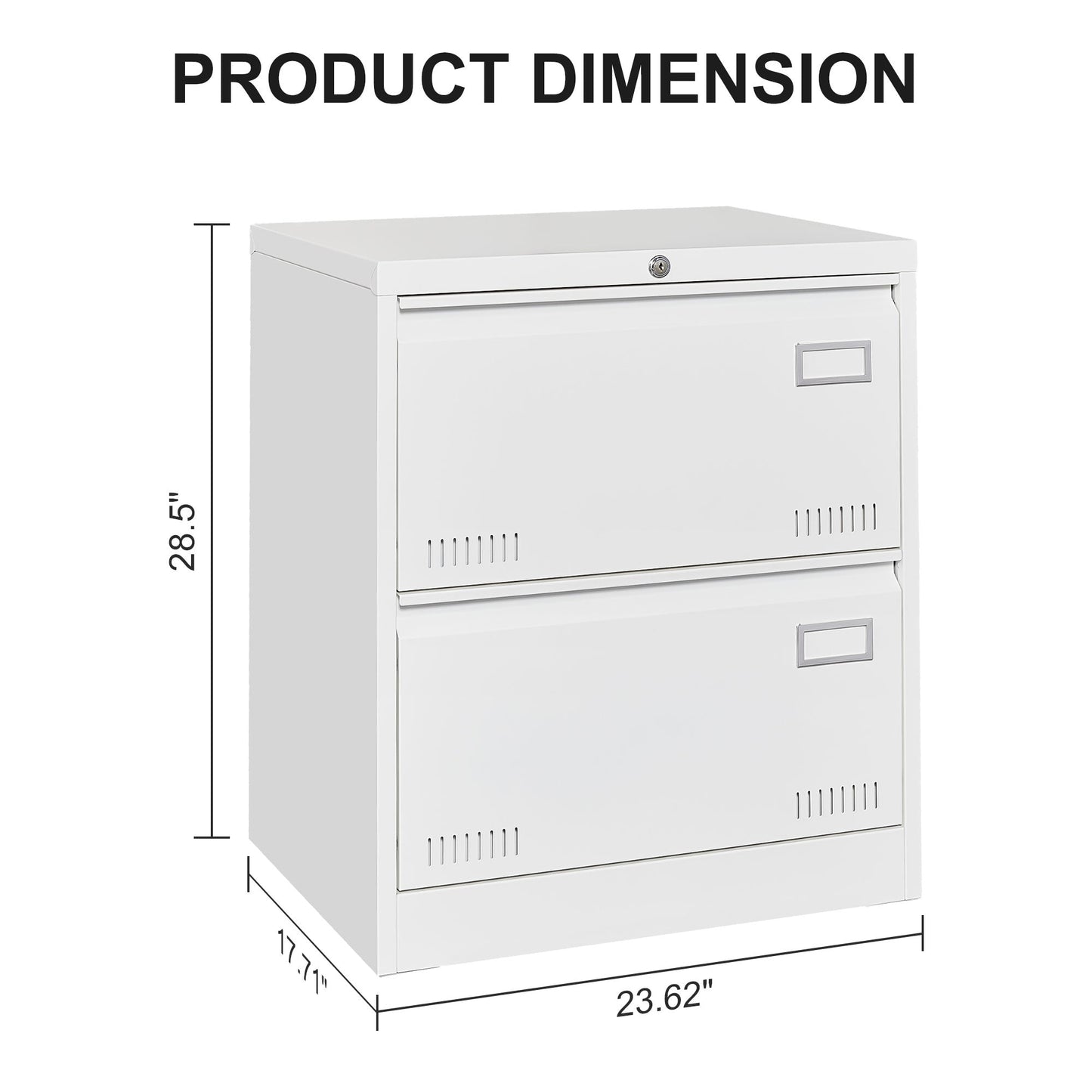 Horizontal file cabinet, 2 drawers, white file cabinet with lock, metal file cabinet with lock, 3 drawers, legal office cabinet - Korvel
