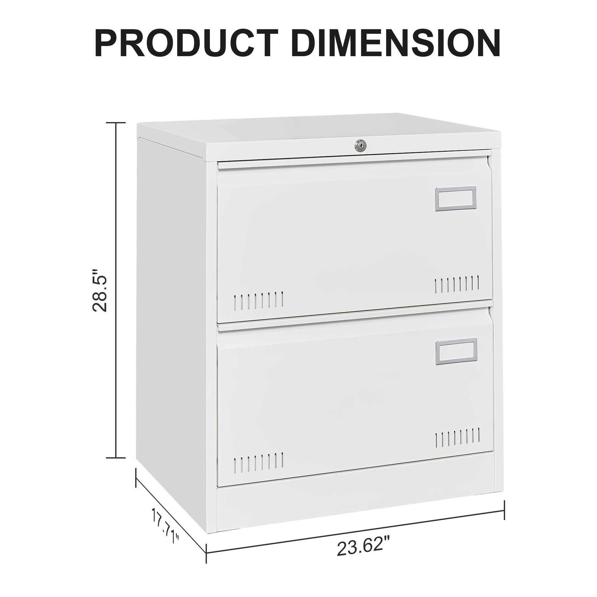 Horizontal file cabinet, 2 drawers, white file cabinet with lock, metal file cabinet with lock, 3 drawers, legal office cabinet - Korvel