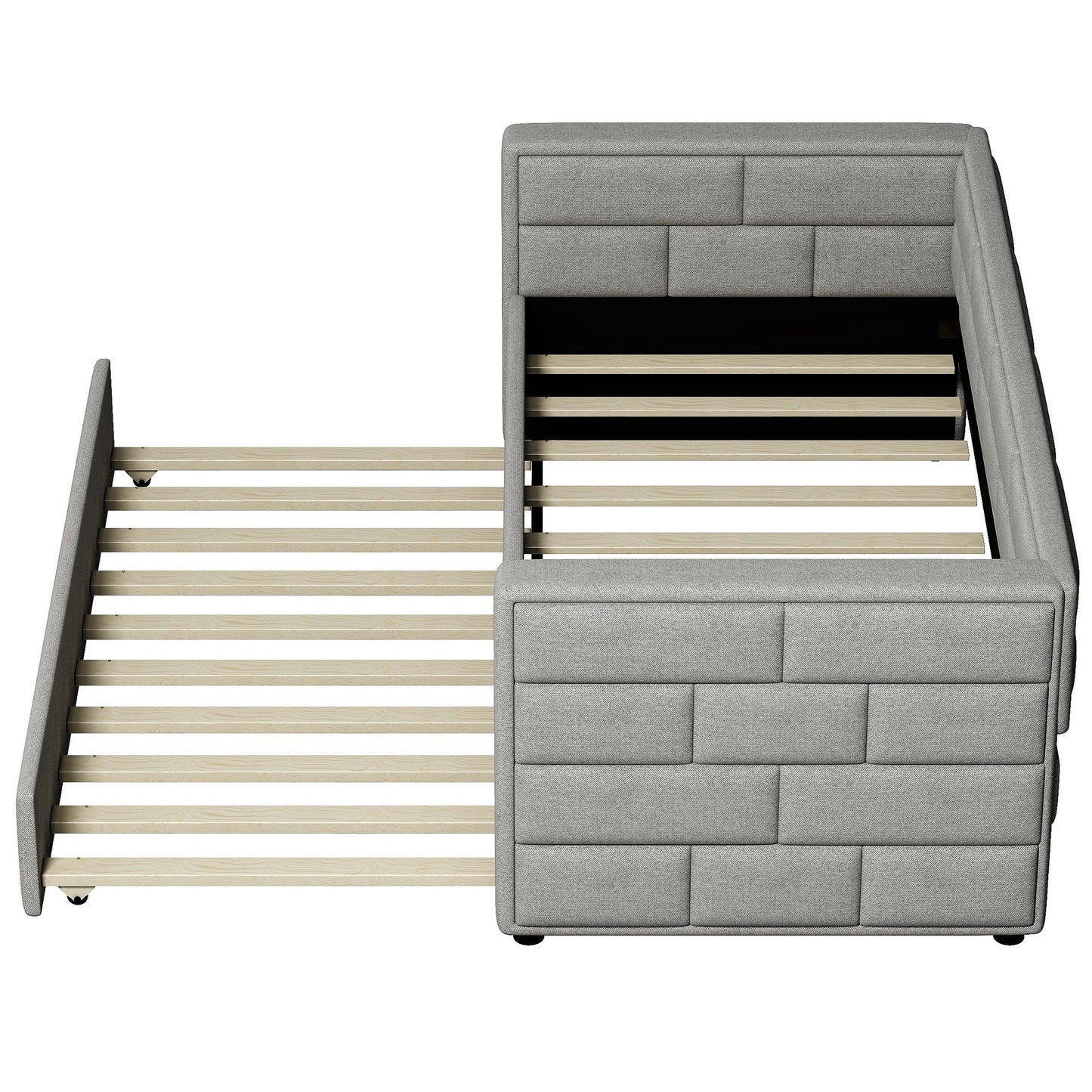 Twin Size Daybed with Trundle  Upholstered Daybed with Padded Back  Gray - Korvel