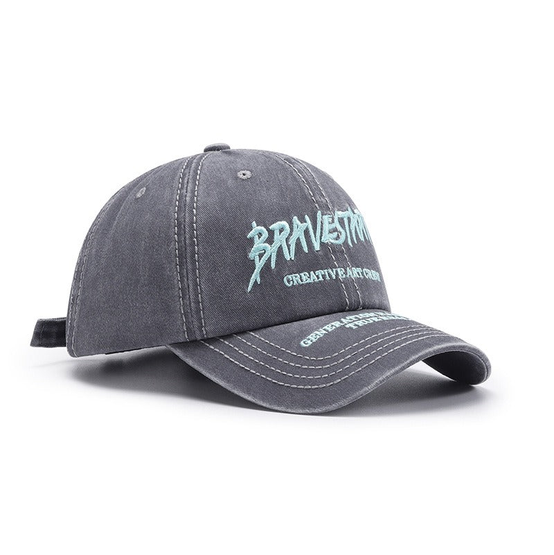 Fashionable Outdoor Versatile Curved Brim Letter Embroidery Men's Flat Tongue Hat Show Face Small Washed Women's Simple Baseball Hat Fashion - Korvel