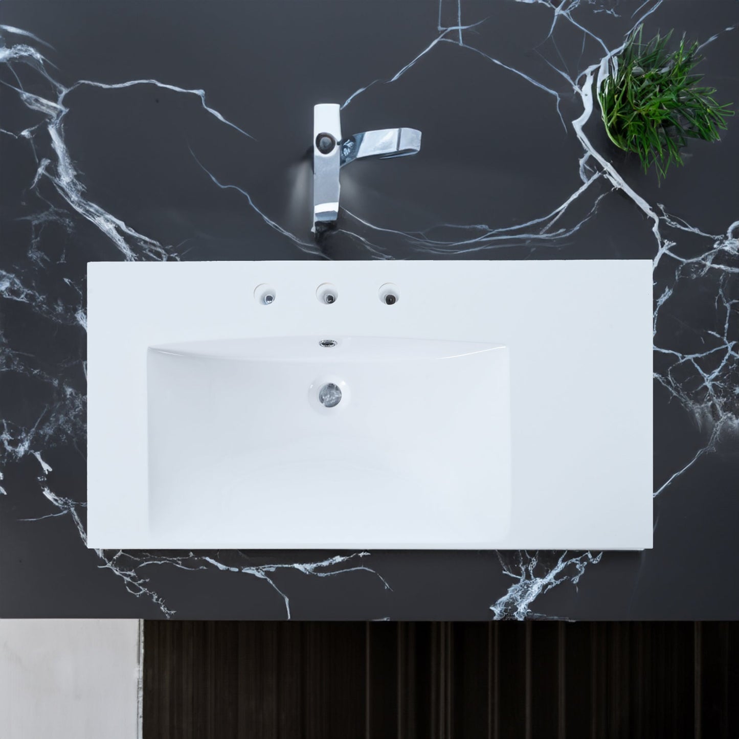 36" Single Bathroom Basin Sink, Left Offset Sink Vanity Top Only, 3-Faucet Holes, Resin - Korvel