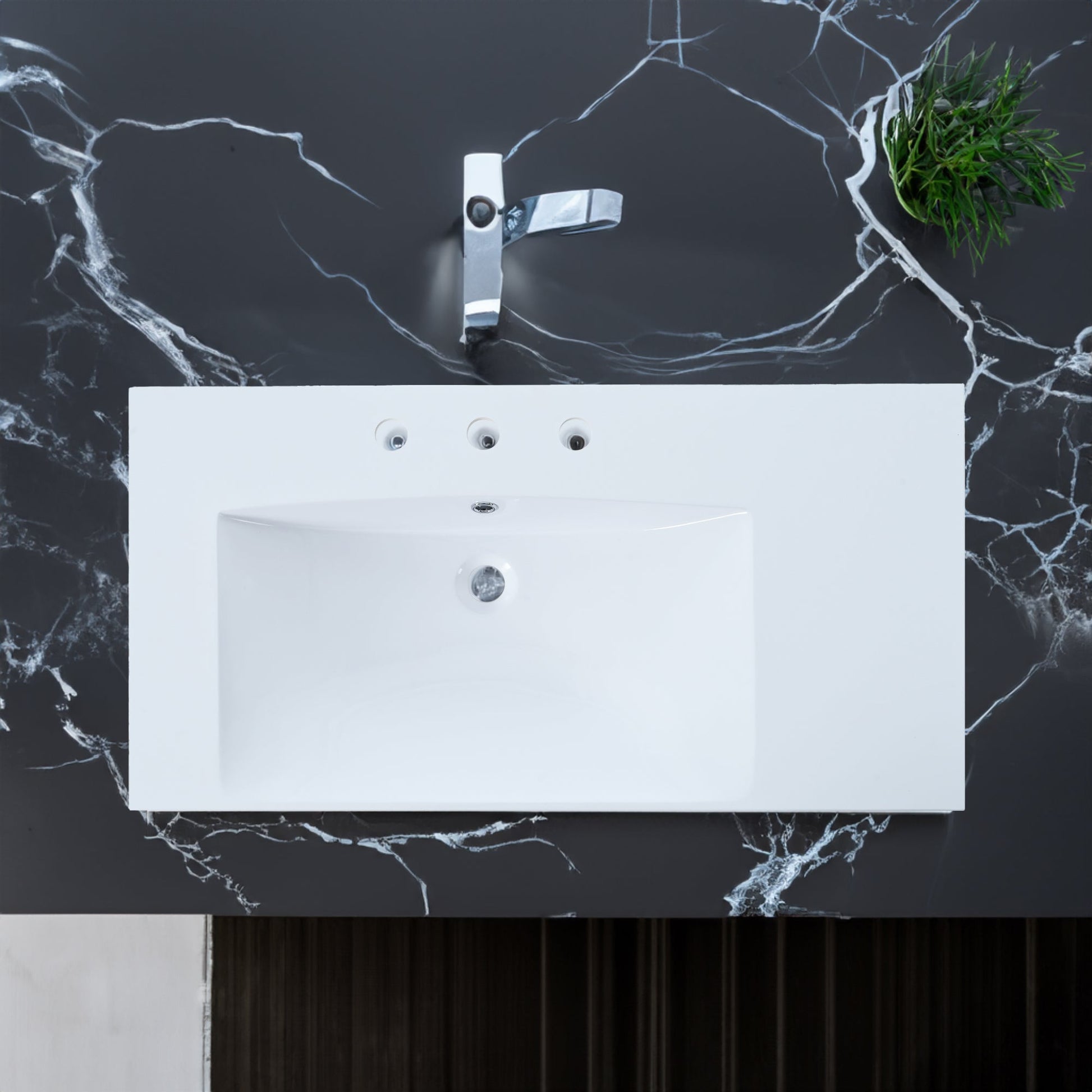 36" Single Bathroom Basin Sink, Left Offset Sink Vanity Top Only, 3-Faucet Holes, Resin - Korvel
