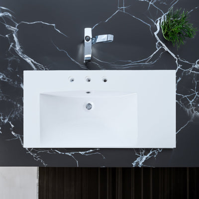 36" Single Bathroom Basin Sink, Left Offset Sink Vanity Top Only, 3-Faucet Holes, Resin - Korvel