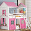 Elegant Twin Size Bunk Wood House Bed in Pink and White