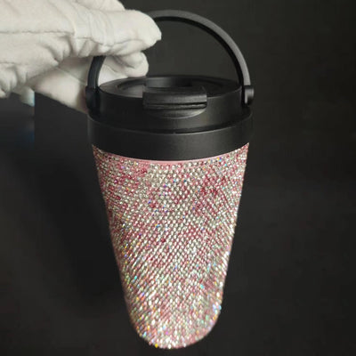Diamond inlaid vacuum stainless steel coffee cup creative handle insulated cup vacuum portable car cup - Korvel