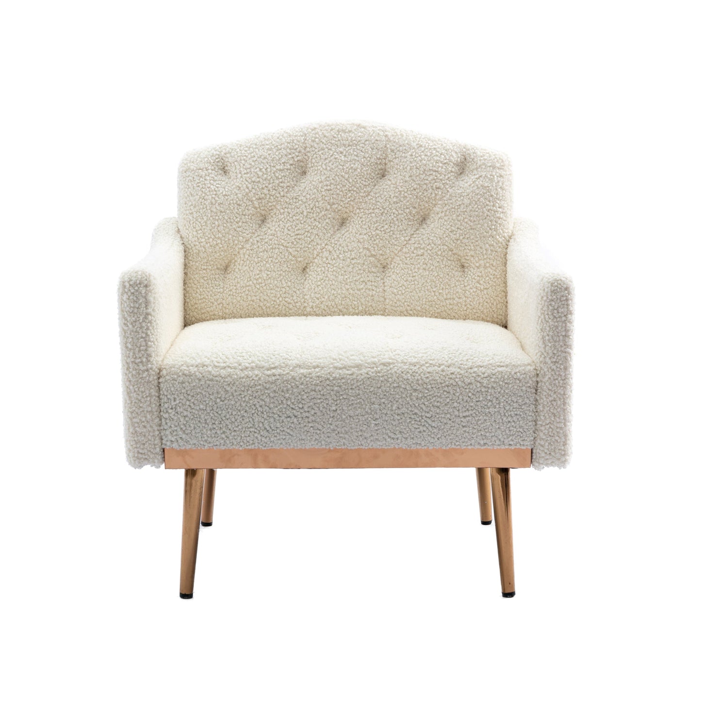 COOLMORE modern style armchair, plush decorative fabric armchair with golden metal legs (white teddy bear) - Korvel