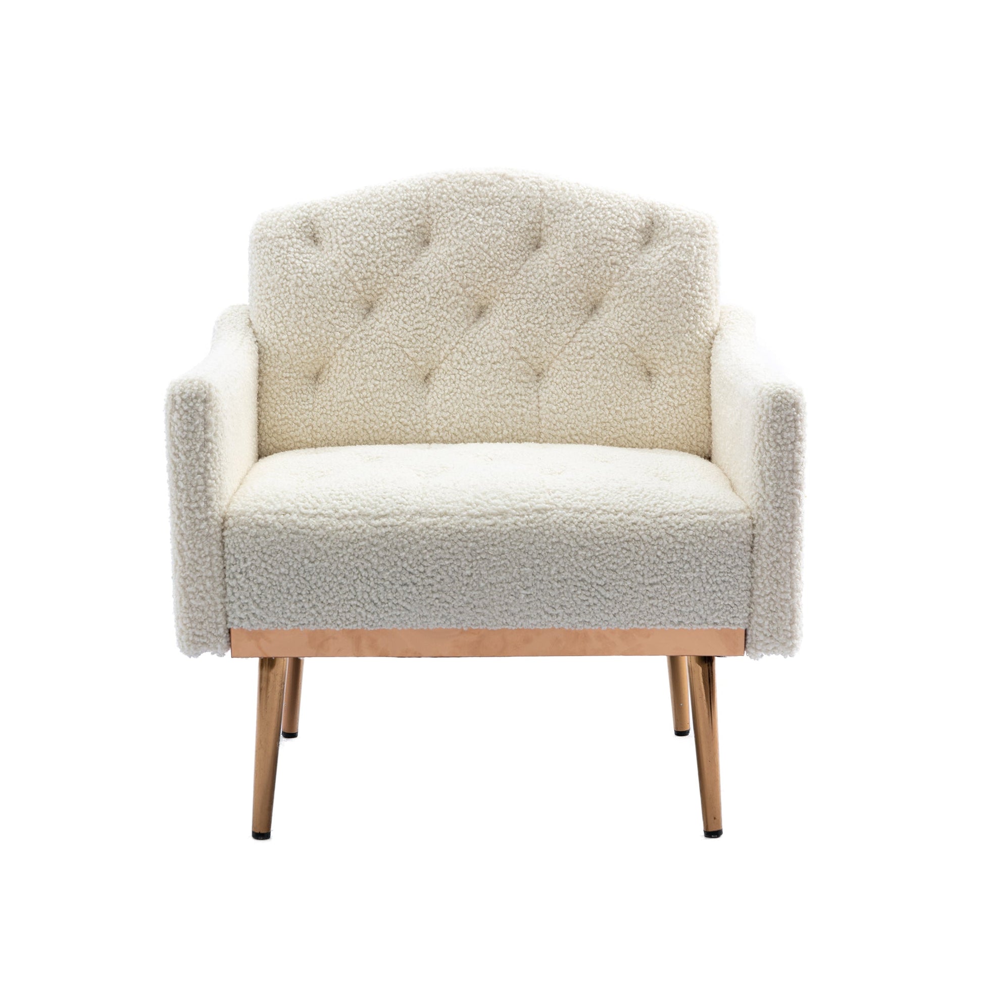 COOLMORE modern style armchair, plush decorative fabric armchair with golden metal legs (white teddy bear) - Korvel