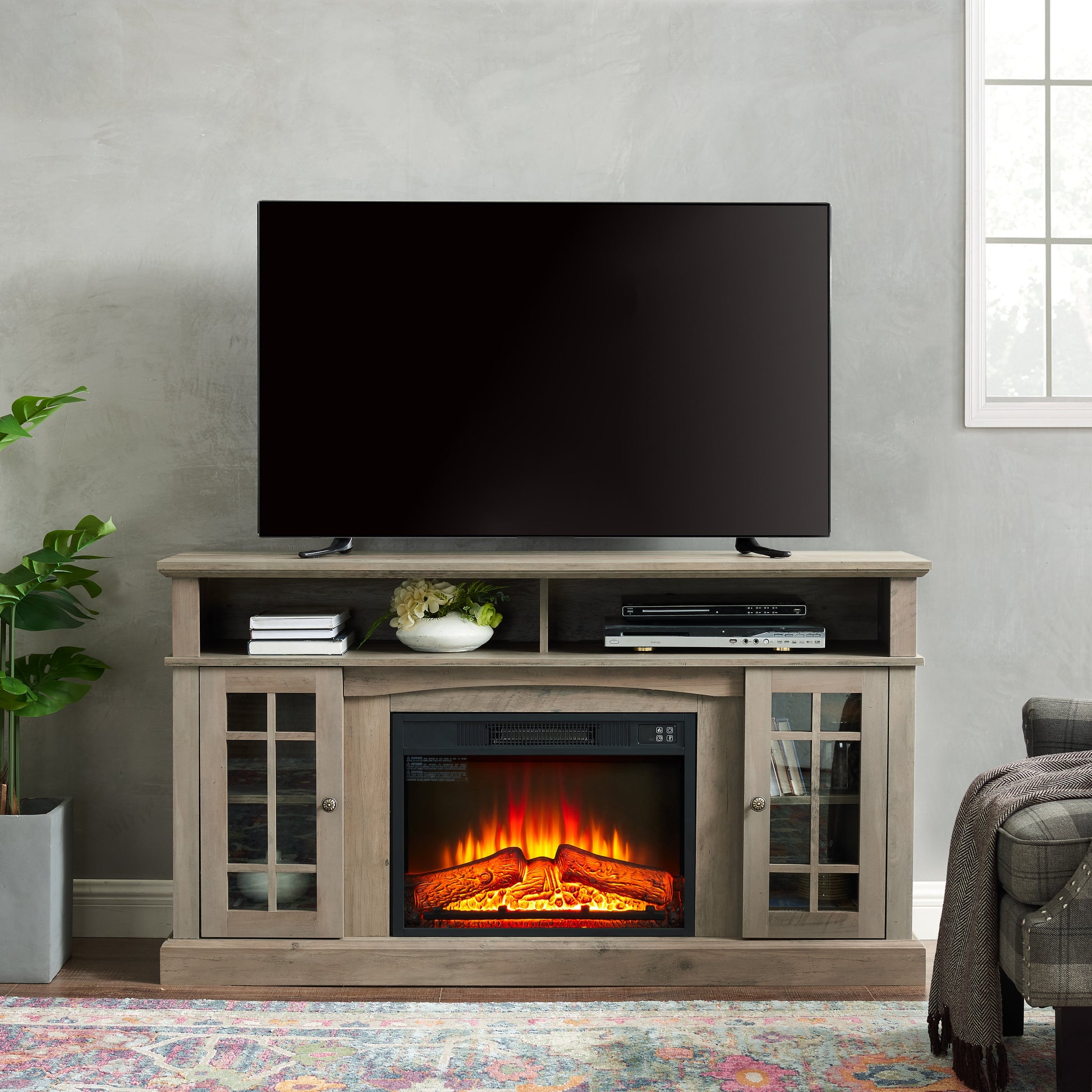 Classic TV Media Stand Modern Entertainment Console with 23" Fireplace Inset for TV Up - Korvel