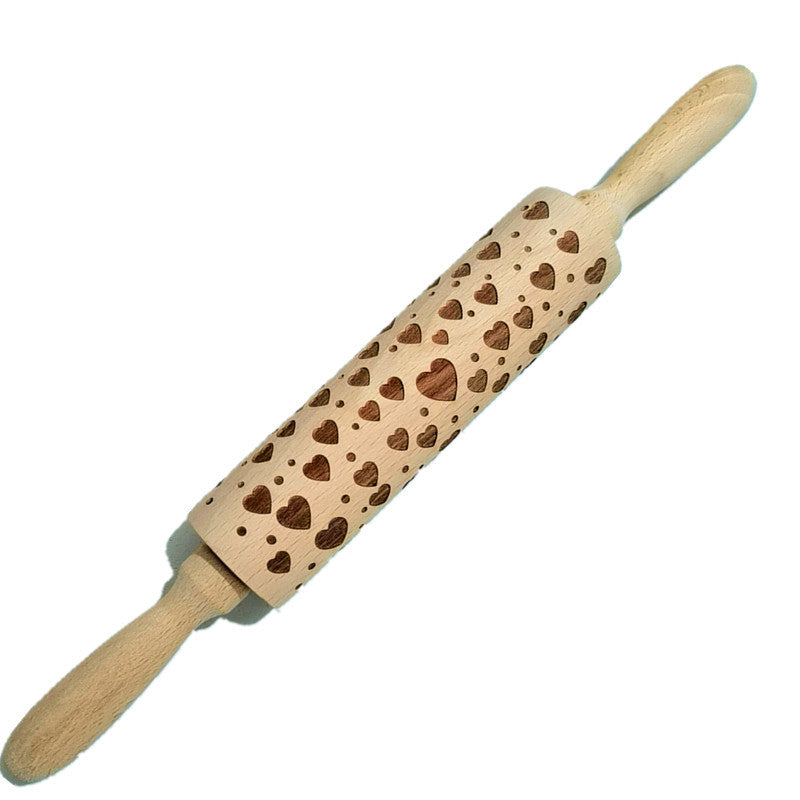 Wooden Rolling Pin Beech Wood Laser Engraved Printing Rolling Pin Christmas Flip Sugar Cookie Pressing Stick - Korvel