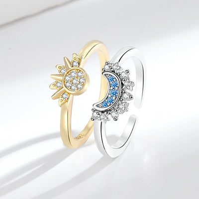 Bague pliante élégante soleil et lune pour femmes