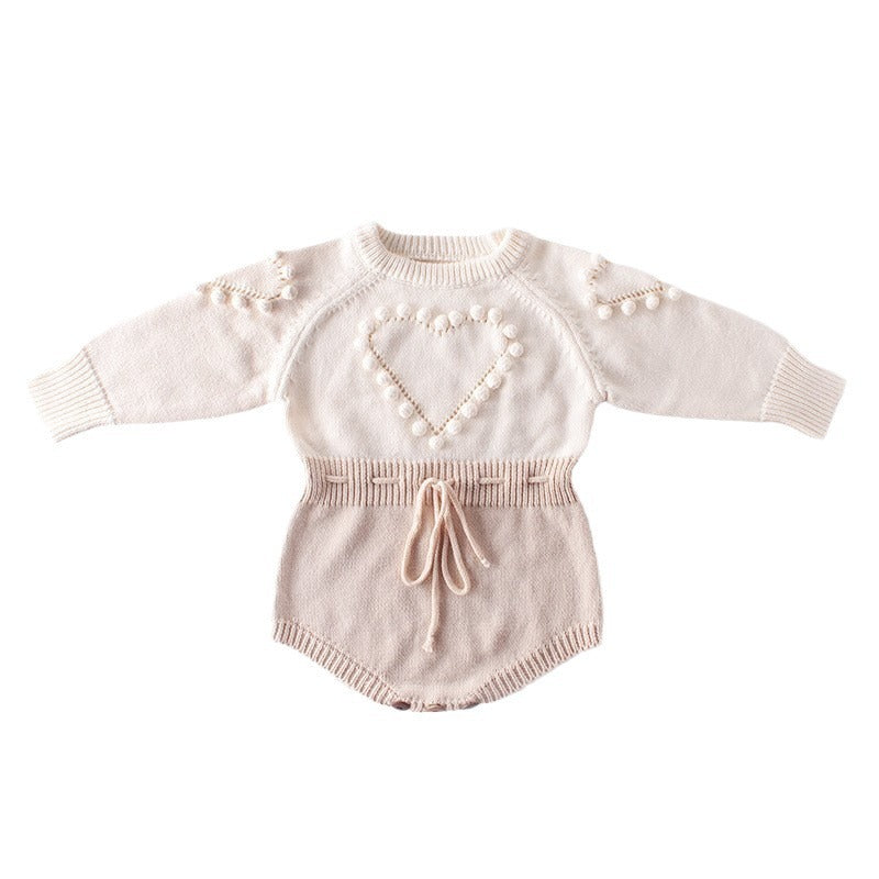 Baby handmade love sweater, knitted sweater, long sleeved jumpsuit, bag, buttocks, sweatshirt, crawling suit - Korvel