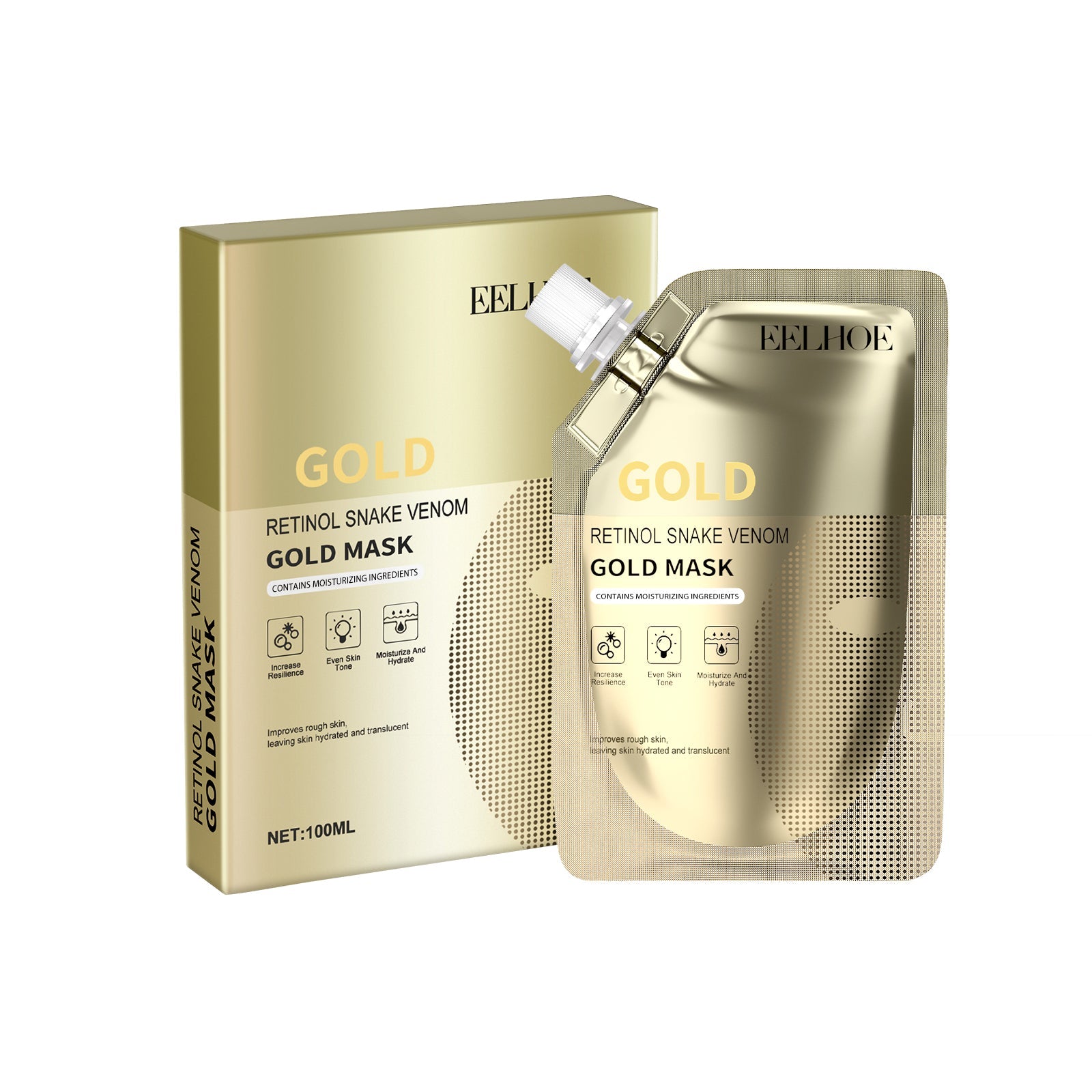 Retinol Snake Venom Gold Mask, Clear Skin, Tighten Pores, Brightening, Rejuvenating And Hydrating Mask - Korvel