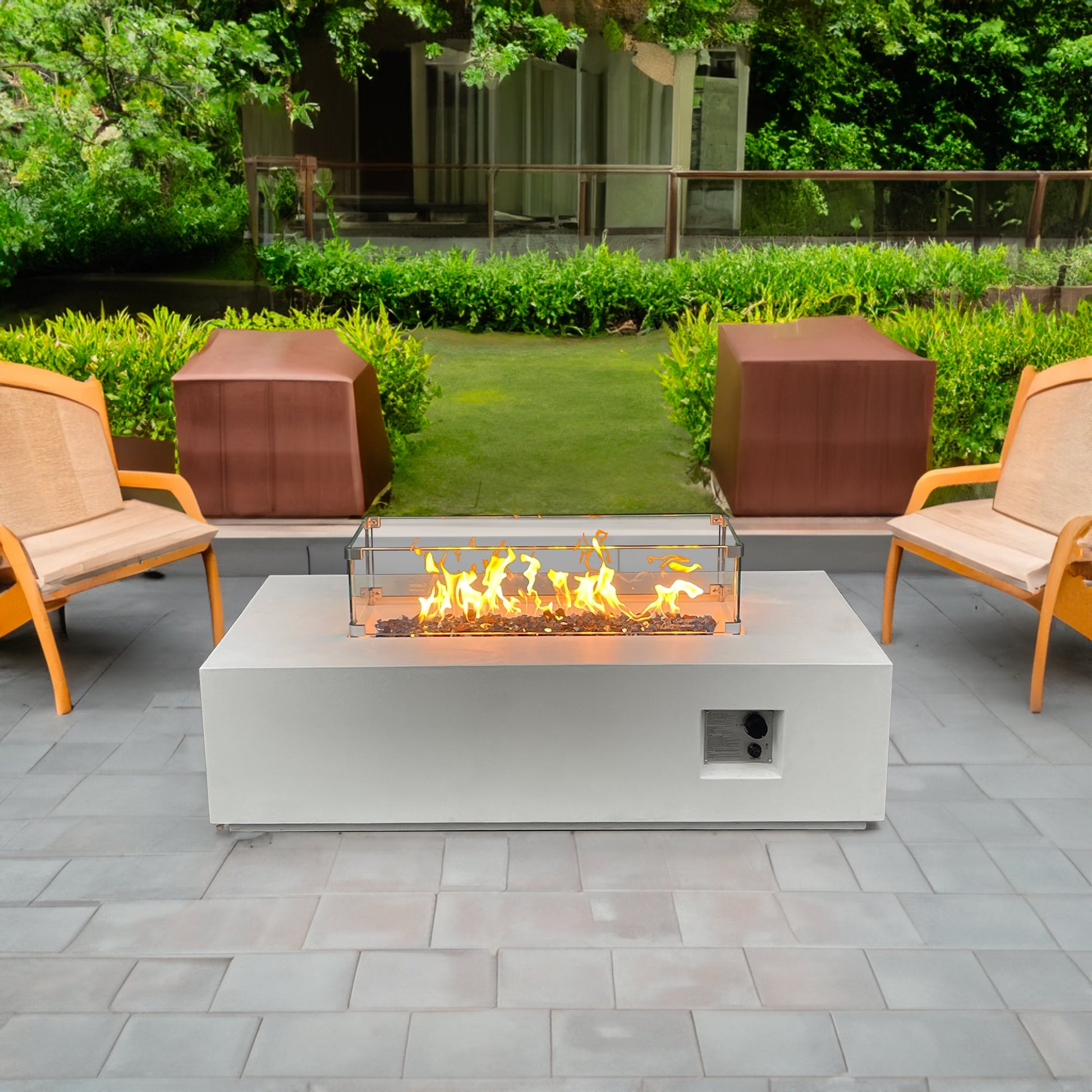 52 Inch Outdoor Concrete Propane gas rectangle Fire Pit table in Antique white color - Korvel