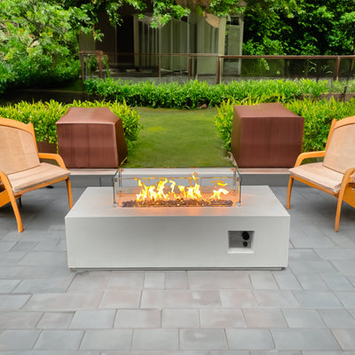 52 Inch Outdoor Concrete Propane gas rectangle Fire Pit table in Antique white color - Korvel