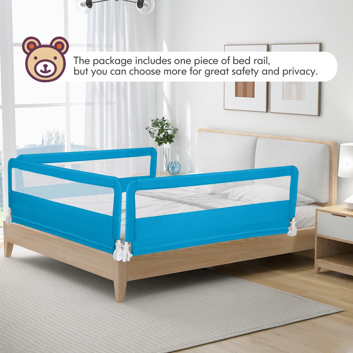 59 Inch Folding Breathable Baby Bed Rail Guard - Blue